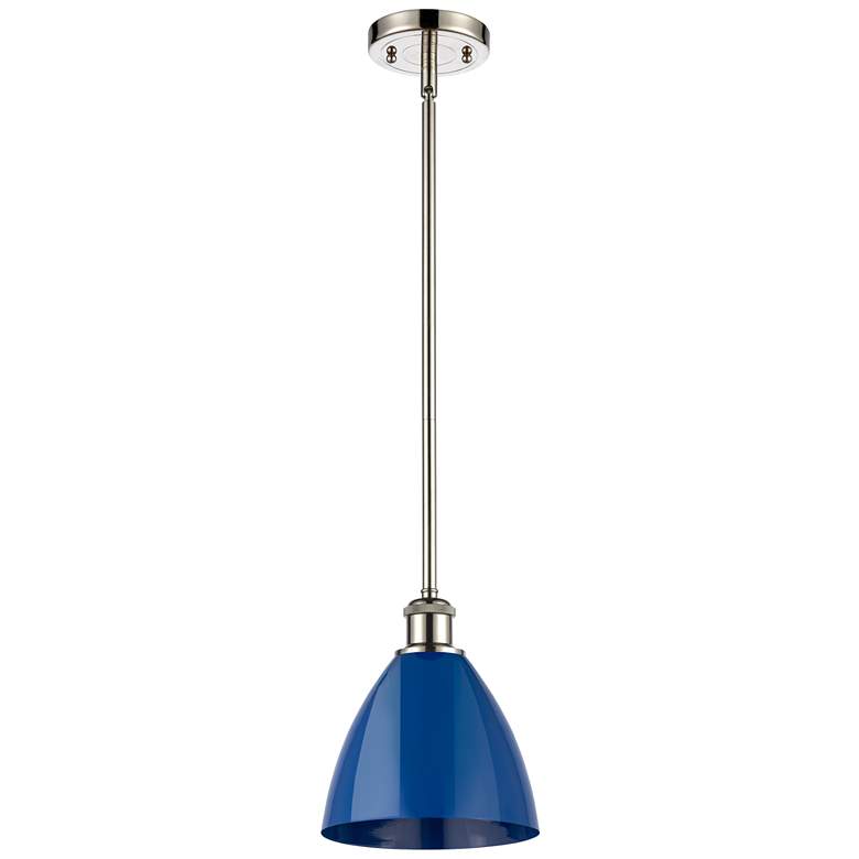 Image 1 Plymouth Dome 7.5" Wide Polished Nickel Stem Hung Pendant w/ Blue Shad
