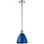 Plymouth Dome 7.5" Wide Polished Nickel Stem Hung Pendant w/ Blue Shad