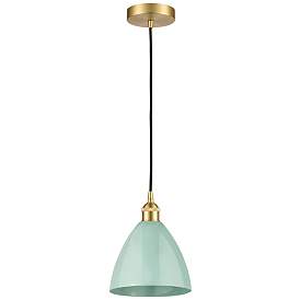 Image1 of Plymouth Dome 7.5" Wide Satin Gold Corded Mini Pendant w/ Seafoam Shad