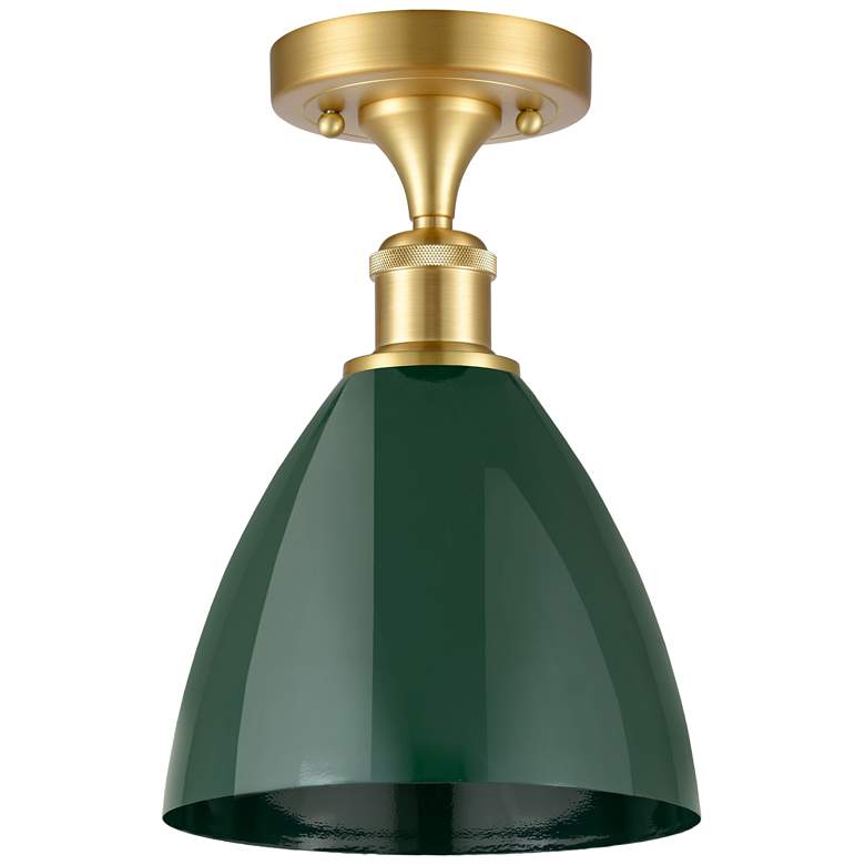 Image 1 Plymouth Dome 7.5" Wide Satin Gold Semi Flush Mount w/ Green Shade