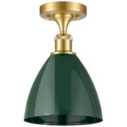 Plymouth Dome 7.5" Wide Satin Gold Semi Flush Mount w/ Green Shade