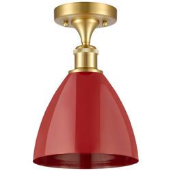 Plymouth Dome 7.5" Wide Satin Gold Semi Flush Mount w/ Red Shade