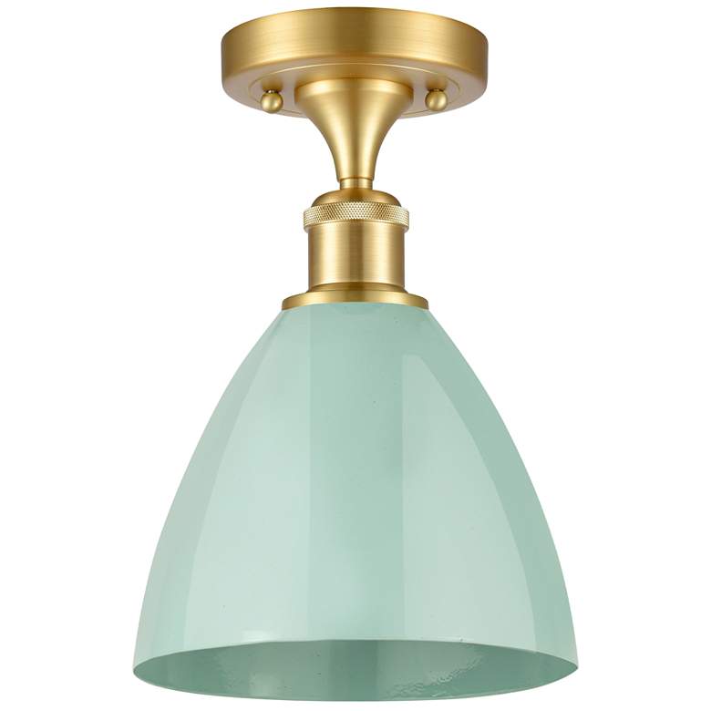 Image 1 Plymouth Dome 7.5" Wide Satin Gold Semi Flush Mount w/ Seafoam Shade