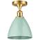 Plymouth Dome 7.5" Wide Satin Gold Semi Flush Mount w/ Seafoam Shade