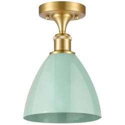 Plymouth Dome 7.5" Wide Satin Gold Semi Flush Mount w/ Seafoam Shade