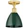 Plymouth Dome 7.5" Wide Satin Gold Semi.Flush Mount With Green Shade