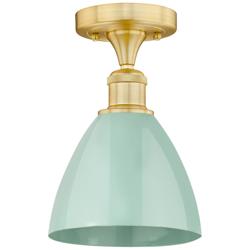 Plymouth Dome 7.5&quot; Wide Satin Gold Semi.Flush Mount With Seafoam Shade
