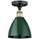 Plymouth Dome 7.5"W Black Antique Brass Semi.Flush Mount With Green Sh
