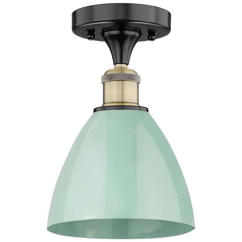 Image 1 Plymouth Dome 7.5"W Black Antique Brass Semi.Flush Mount With Seafoam