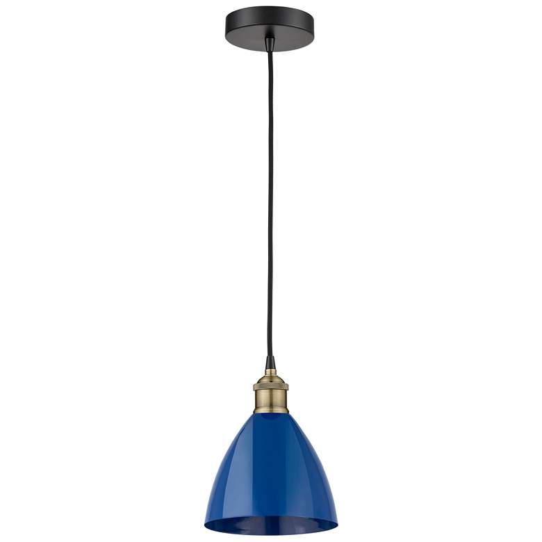 Image 1 Plymouth Dome 7.5"W Black Brass Corded Mini Pendant w/ Blue Shade