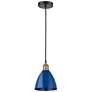 Plymouth Dome 7.5"W Black Brass Corded Mini Pendant w/ Blue Shade
