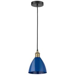 Plymouth Dome 7.5"W Black Brass Corded Mini Pendant w/ Blue Shade