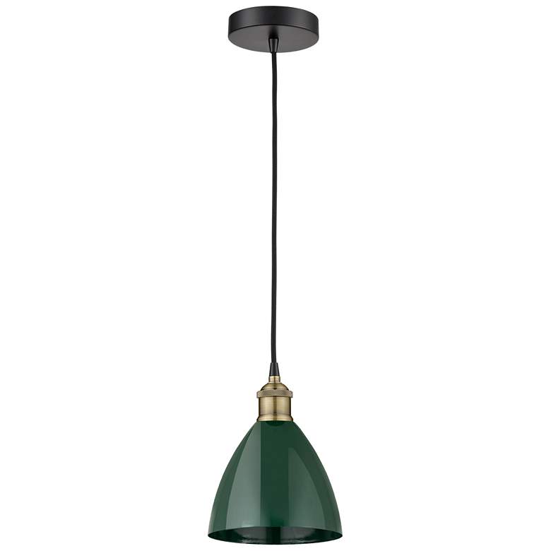 Image 1 Plymouth Dome 7.5"W Black Brass Corded Mini Pendant w/ Green Shade