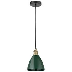 Plymouth Dome 7.5"W Black Brass Corded Mini Pendant w/ Green Shade