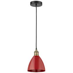 Plymouth Dome 7.5&quot;W Black Brass Corded Mini Pendant w/ Red Shade