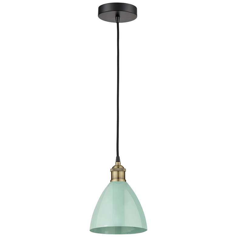 Image 1 Plymouth Dome 7.5"W Black Brass Corded Mini Pendant w/ Seafoam Shade