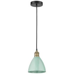 Plymouth Dome 7.5"W Black Brass Corded Mini Pendant w/ Seafoam Shade