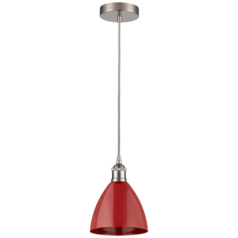 Image 1 Plymouth Dome 7.5 inchW Brushed Satin Nickel Corded Mini Pendant w/ Red Sh
