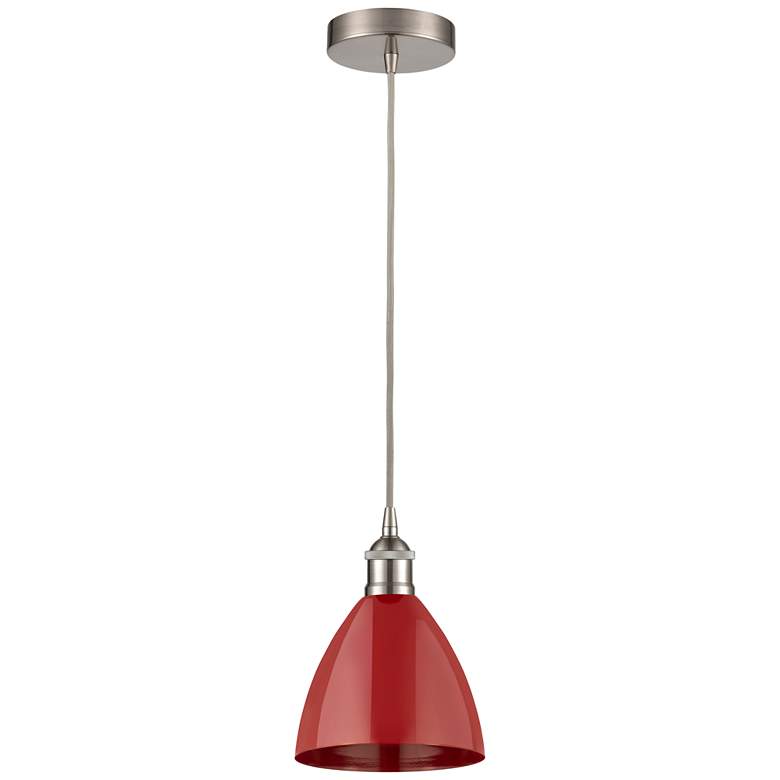 Image 1 Plymouth Dome 7.5"W Brushed Satin Nickel Corded Mini Pendant w/ Red Sh