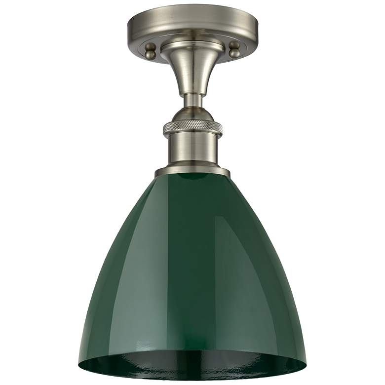Image 1 Plymouth Dome 7.5"W Brushed Satin Nickel Semi Flush Mount w/ Green Sha