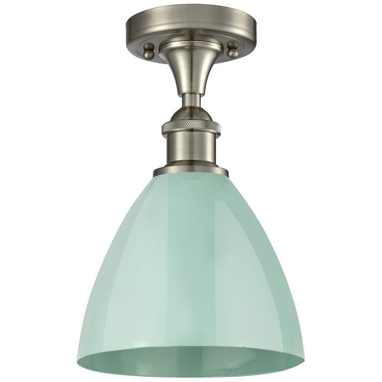 Image 1 Plymouth Dome 7.5"W Brushed Satin Nickel Semi Flush Mount w/ Seafoam S