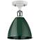Plymouth Dome 7.5"W White and Chrome Semi Flush Mount w/ Green Shade