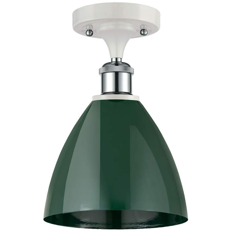Image 1 Plymouth Dome 7.5 inchW White and Chrome Semi Flush Mount w/ Green Shade