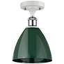 Plymouth Dome 7.5"W White and Chrome Semi Flush Mount w/ Green Shade
