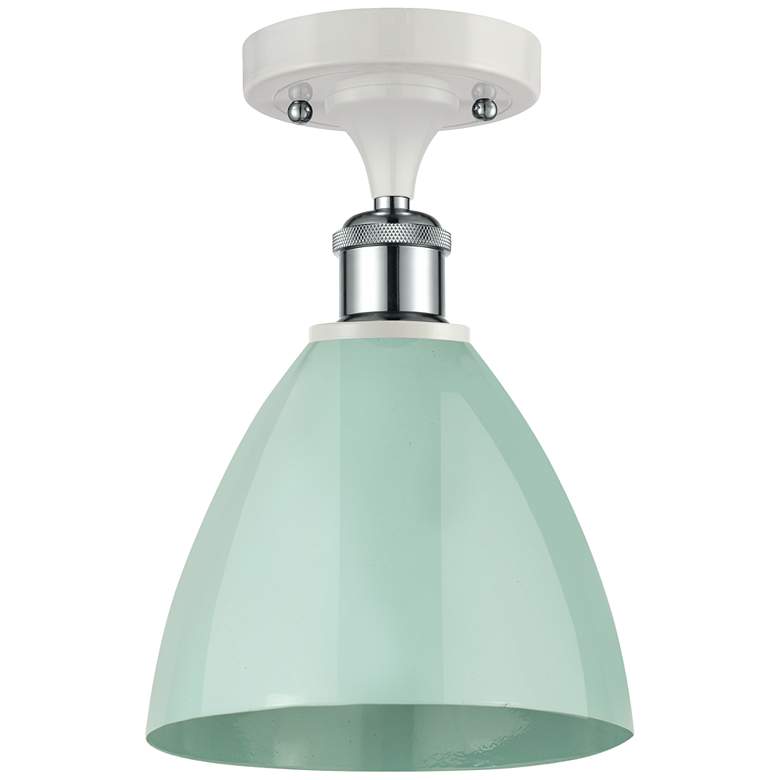 Image 1 Plymouth Dome 7.5 inchW White and Chrome Semi Flush Mount w/ Seafoam Shade