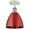 Plymouth Dome 7.5"W White and Polished Chrome Semi Flush Mount w/ Red 