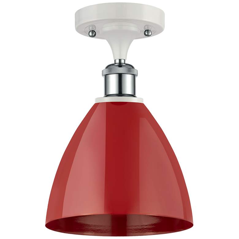 Image 1 Plymouth Dome 7.5 inchW White and Polished Chrome Semi Flush Mount w/ Red 