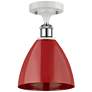 Plymouth Dome 7.5"W White and Polished Chrome Semi Flush Mount w/ Red 