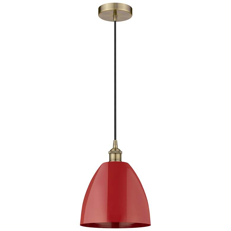 Image 1 Plymouth Dome 9" Wide Antique Brass Corded Mini Pendant w/ Red Shade