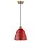 Plymouth Dome 9" Wide Antique Brass Corded Mini Pendant w/ Red Shade