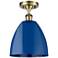Plymouth Dome 9" Wide Antique Brass Semi Flush Mount w/ Blue Shade