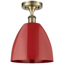 Plymouth Dome 9" Wide Antique Brass Semi Flush Mount w/ Red Shade