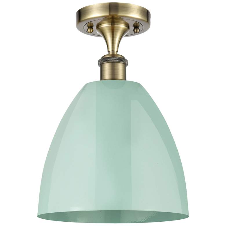 Image 1 Plymouth Dome 9" Wide Antique Brass Semi Flush Mount w/ Seafoam Shade