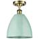 Plymouth Dome 9" Wide Antique Brass Semi Flush Mount w/ Seafoam Shade