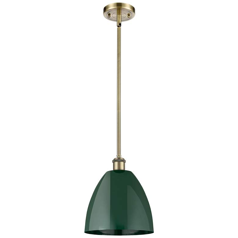 Image 1 Plymouth Dome 9" Wide Antique Brass Stem Hung Pendant w/ Green Shade