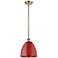 Plymouth Dome 9" Wide Antique Brass Stem Hung Pendant w/ Red Shade