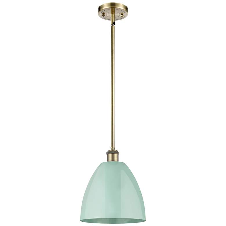 Image 1 Plymouth Dome 9" Wide Antique Brass Stem Hung Pendant w/ Seafoam Shade