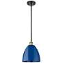 Plymouth Dome 9" Wide Black Brass Stem Hung Pendant w/ Blue Shade