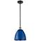 Plymouth Dome 9" Wide Black Brass Stem Hung Pendant w/ Blue Shade