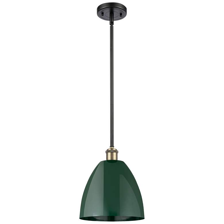 Image 1 Plymouth Dome 9" Wide Black Brass Stem Hung Pendant w/ Green Shade