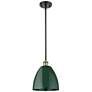 Plymouth Dome 9" Wide Black Brass Stem Hung Pendant w/ Green Shade