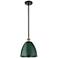 Plymouth Dome 9" Wide Black Brass Stem Hung Pendant w/ Green Shade