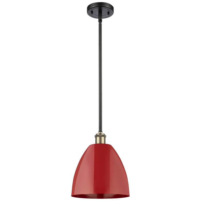 Image 1 Plymouth Dome 9" Wide Black Brass Stem Hung Pendant w/ Red Shade