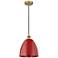 Plymouth Dome 9" Wide Brushed Brass Corded Mini Pendant w/ Red Shade