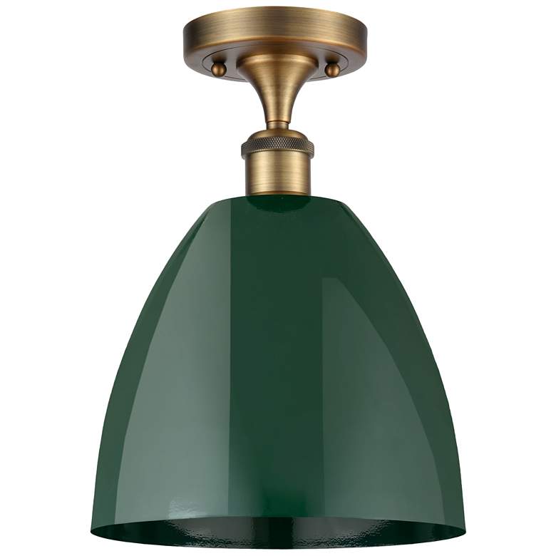 Image 1 Plymouth Dome 9" Wide Brushed Brass Semi Flush Mount w/ Green Shade