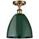 Plymouth Dome 9" Wide Brushed Brass Semi Flush Mount w/ Green Shade